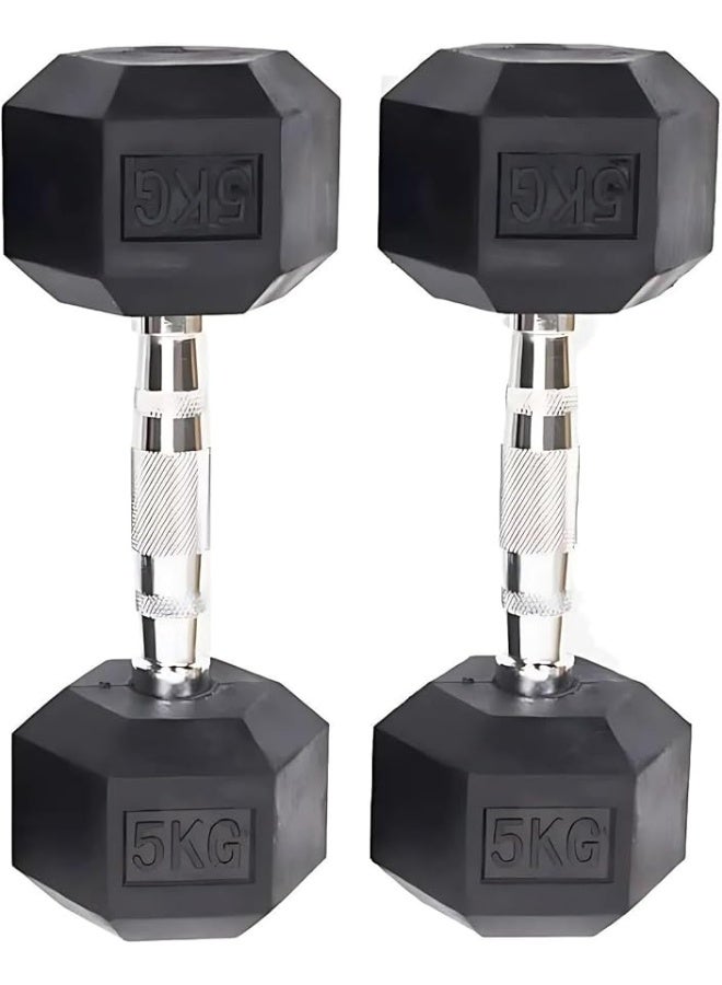NYVIO 5KG Hex Dumbbell Pair (10KG Total) Rubber Coated Weights with Anti-Slip Grip – Home Gym Strength Training - Image 1